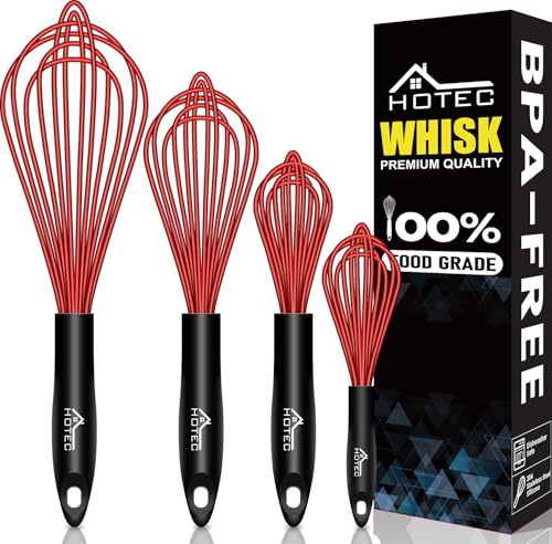 4 Pieces Silicone Whisks Set (Red)