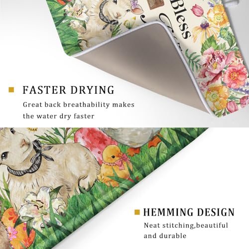 Easter Farmhouse Dish Drying Mat Funny Animal Microfiber Dish Pad for Kitchen Counter Large 18 X24 In (Colorful Farmhouse Animal / 24" x 18")