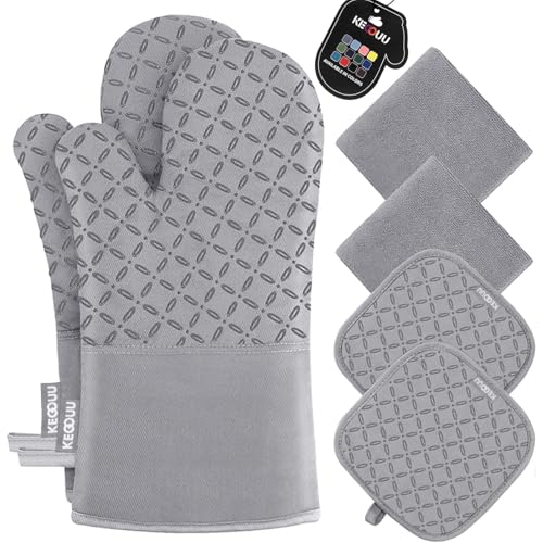 Oven Mitts and Pot Holders 6pcs Set (Light Gary)