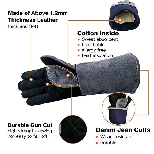 14 In,932℉,Welding Gloves,Fireplace Glove,Fire & Heat Resistant,M (Medium (Pack of 1) / Black-gray)