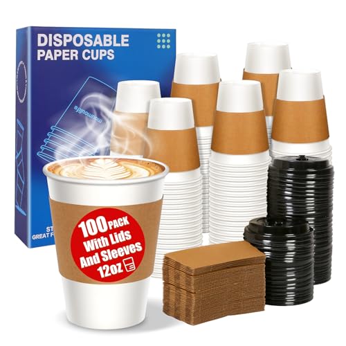 12 oz Disposable Paper Coffee Cups with Lids (12 oz (w/ Lids) White (100 ct))