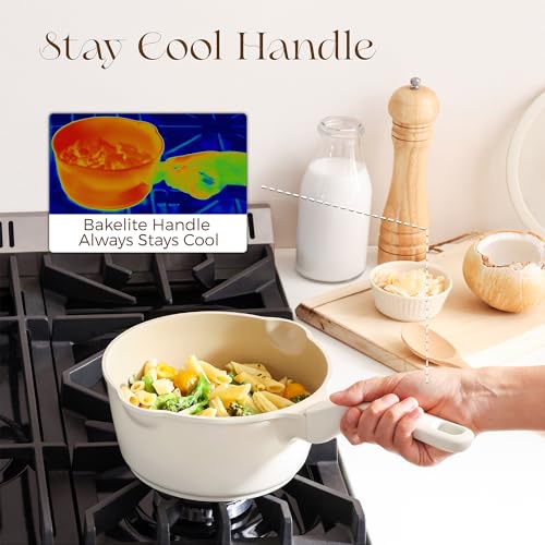 Ceramic Nonstick Saucepan with Lid (2.7 Quarts / Coconut White)