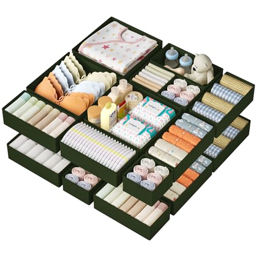 Drawer Organizer Clothes 15 Pack (Green / 15 Pack)