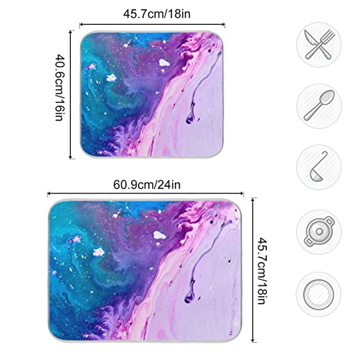 Super Absorbent Dish Drying Mat (Abstract Purple Blue Marble / 18" x 24")