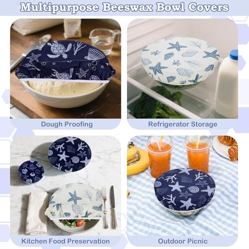 5Pcs Reusable Beeswax Elastic Bowl Covers for Bread Proofing and Food Cover (Ocean Series)
