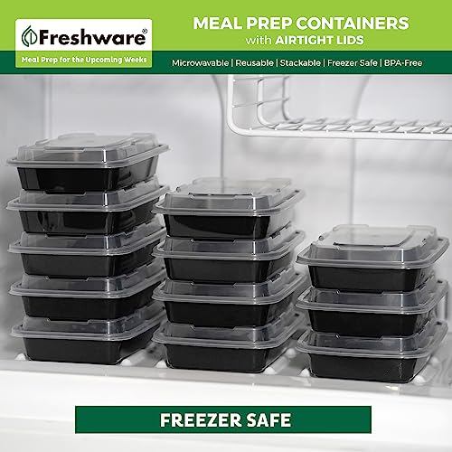 Meal Prep Containers [50 Pack] 1 Compartment with Lids (Black / 24OZ-50PK)