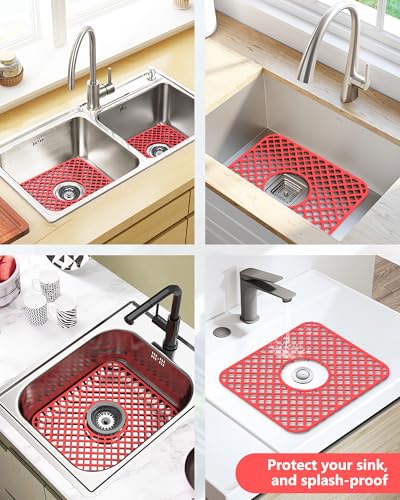 2 Pack Silicone Sink Mat Protector for Kitchen Sink (Red)