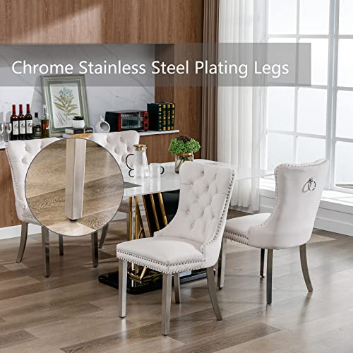 Beige Velvet Dining Chairs Set of 4 (Natural Beige)