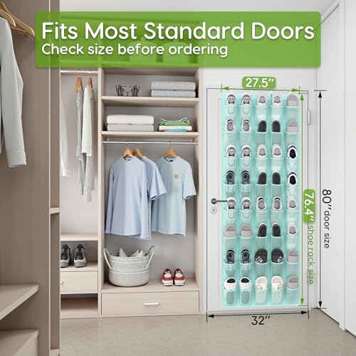 Over the Door Shoe Organizer with 40 Large Breathable Mesh Pockets (Mint Blue / 40 Pockets)