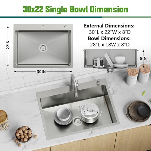 30x22In Drop In Kitchen Sink (30x22 Stainless)