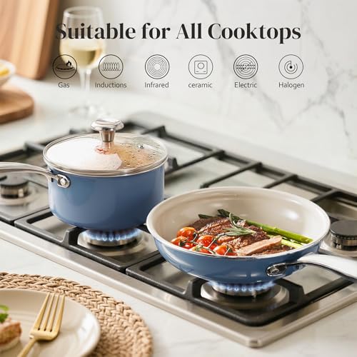 Saucepan & Frying Pan Set (Blue / 3pc Set)