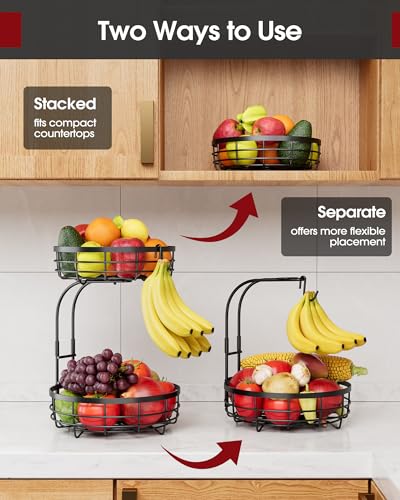 Fruit Basket for Kitchen Counter (Black / 2 Tier Standard)