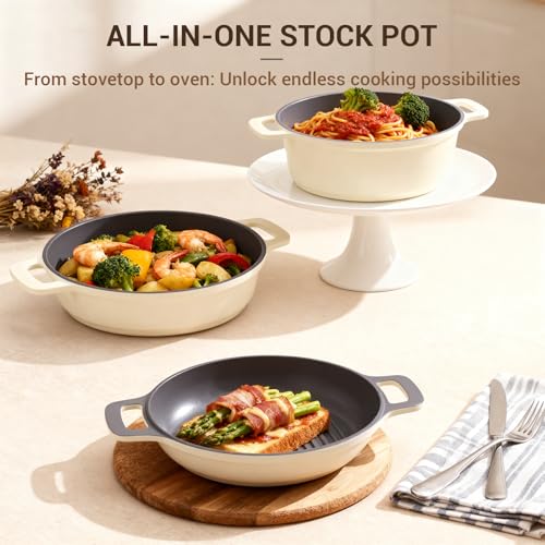 8 Piece Non Stick Stock Pot with Lid (Cream White)