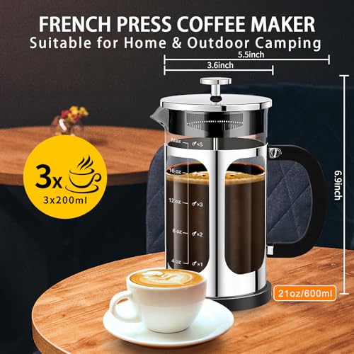French Press Coffee Maker (Silvery / 21 oz)