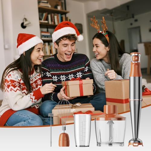 Immersion Blender Handheld Corded Hand Blenders Set 1100W (Orange Brown / 5 in 1)