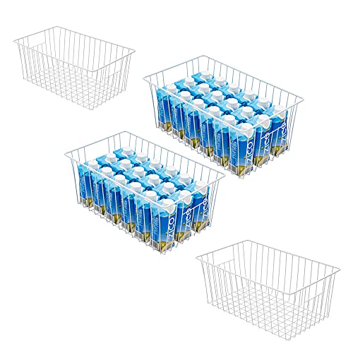 Large Wire Storage Baskets Freezer Organizer Baskets (16in x 9.8in x 7in(4Pack) / White, 4Pack)