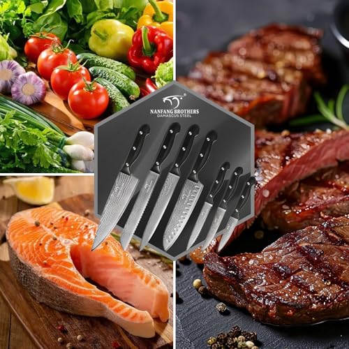 15 Piece Damascus Kitchen Knife Set with Compact Block (Black/Black / 15 Pieces)