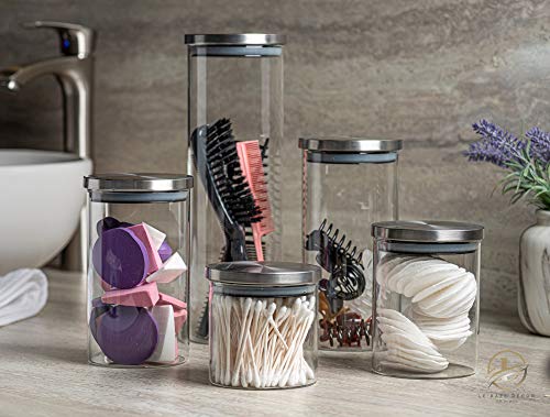 Set of 5 Glass Kitchen Canisters with Airtight Stainless