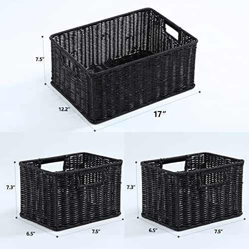 Large Wicker Baskets for Storage (17 x 12.2 x 7.5 inches / Black)