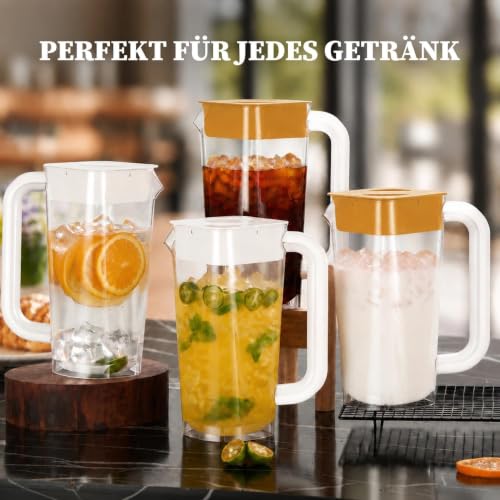4 Pack 2L 68 oz Plastic Pitcher with Lid & Handle (White-brown-4pack)