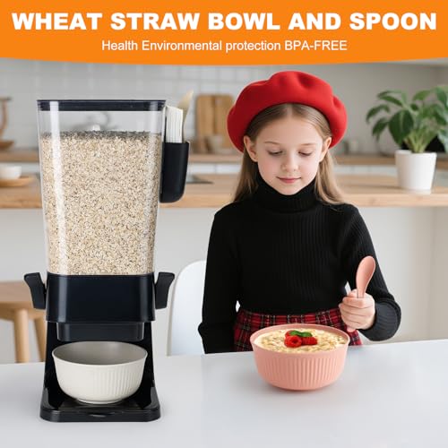 Cereal Dispenser Countertop Black 2 Pack with Bowls Spoons Cutlery Box (Black)