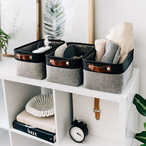 12x8in Canvas Storage Baskets (Gray / Black / Small - 6pc)
