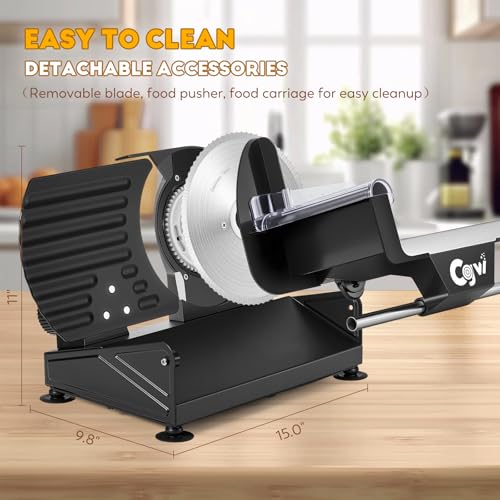 Meat Slicer 220W Electric Deil Food Slicer with 2 Removable 7.5" Blades (Black)