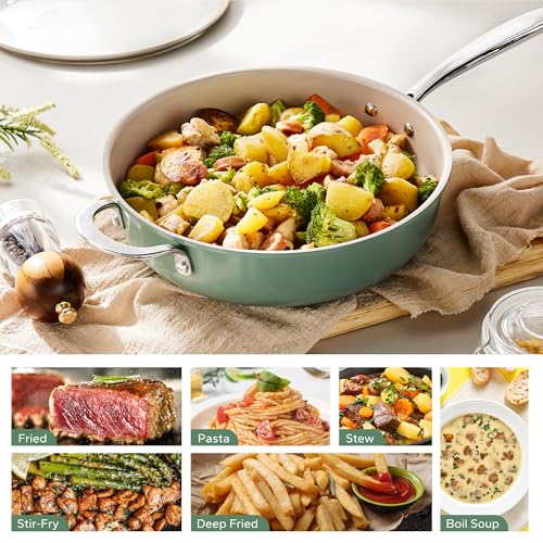 Ceramic Saute Pan with Lid (Green)