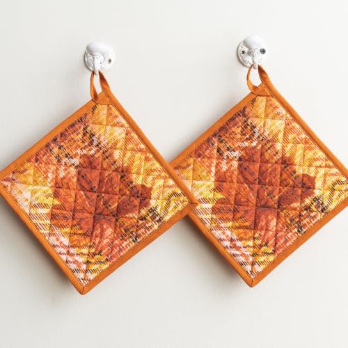 Pot Holders 100% Cotton Potholders (061 - Thanksgiving Tartan / 8" x 8" (Pot Holder Pack of 2))