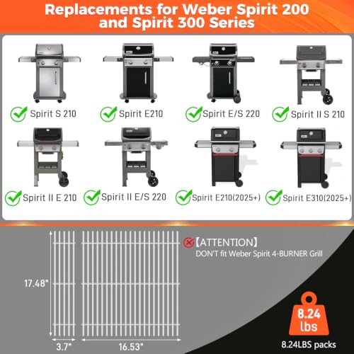 17.5 Inch Grill Grates for Weber Spirit 200 & Spirit 300 Series (17.5" for Weber Spirit 200 & II 200)