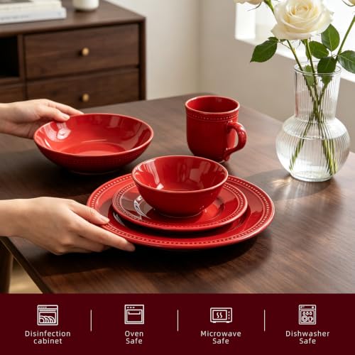 Pearl Dots Stoneware Dinnerware Set (20pc Set / Red)