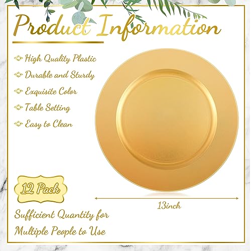 12 Pcs 13 Inch Charger Plates Bulk (Plain Style / Gold)
