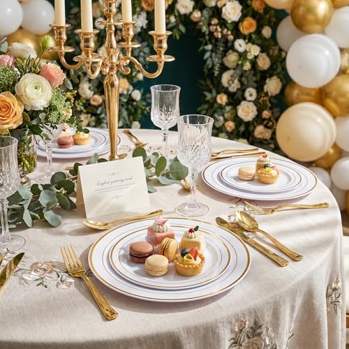 102 Pcs Gold Plastic Plates (102 Pieces / Gold)