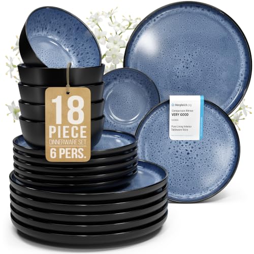18 Piece Stoneware Dinnerware Set for 6 (Dark / Deep Blue / Set for 6 (18pcs))