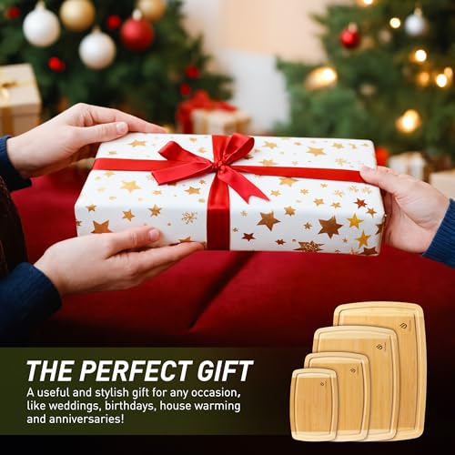 Bamboo Cutting Board Set Non Slip Feet Over Sink Men Husband Birthday Christmas Xmas Valentines Father Day Gifts Ideal from Wife Romantic Anniversary Best Cool Gadget Awesome Who Have Everything (4-Piece / Two-Tone Bamboo)