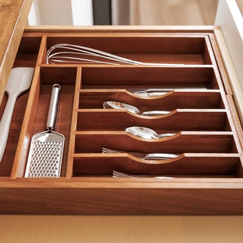 Silverware & Utensil Drawer Organizer (Natural Acacia / From 16" to 28" Wide)