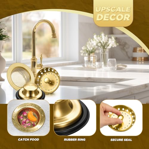 3 Pcs Sink Plug Stopper Disposal Drain Strainer (Antique Gold)