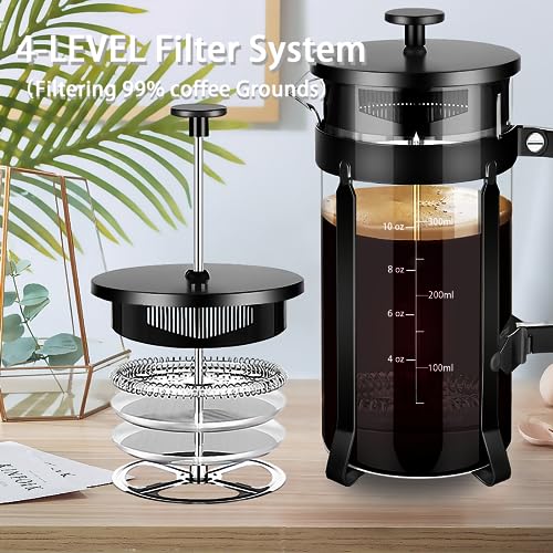 French Press Coffee Maker 304 Stainless Steel Coffee Press (Black / 12 oz)