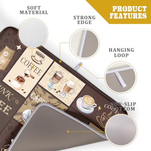 Brown Coffee Dish Drying Mat 18x24 Inch Coffee Cup Espresso Machine Pad Absorbent Washable Dish Rack Pad for Kitchen Counter Cafe Bar (brown coffee / 18" x 24")