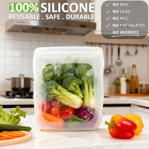100% Silicone Gallon Storage Bags (Translucent | Gallon-Size | 4 Pack)