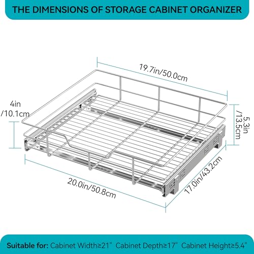 Pull Out Cabinet Organizer 20" W X 17" D (1 Tier - Chrome-Plated / 20" W X 17" D)