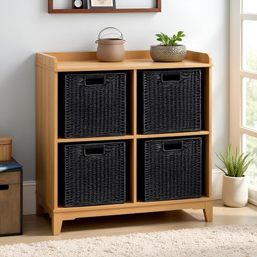 3 Pack Wicker Basket (Cube-3pack 11"×11"×10.5" / Black)