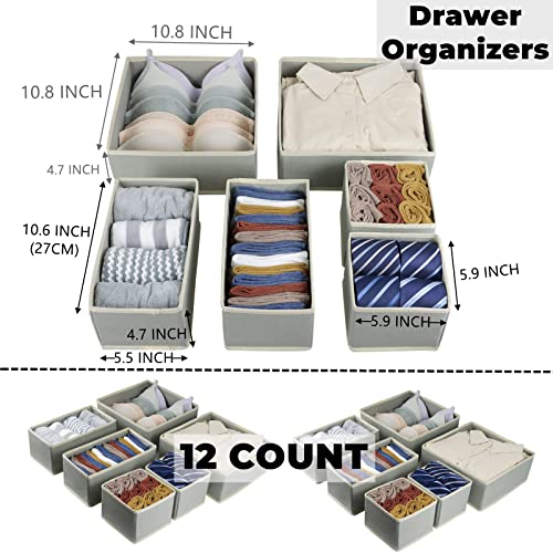 12 Pack Drawer Organizer Clothes (Gray / 12 Pack)