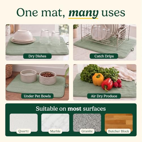 Cuisinart Dish Drying Mat for Kitchen Counter (Horizontal Stripes Sage)