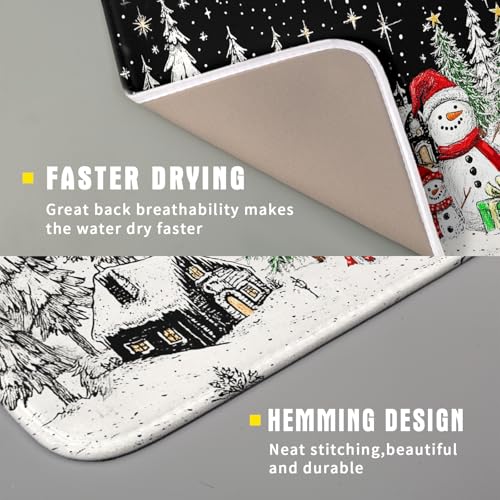 Winter Snowman Dish Drying Mat 18 X 16 in Black Microfiber Dish Pad Absorbent Holiday Kitchen Accessories (Winter Snowman Black / 18" x 16")