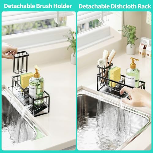 Sponge Holder for Kitchen Sink (Black-Sloping / with Dishcloth Holder)