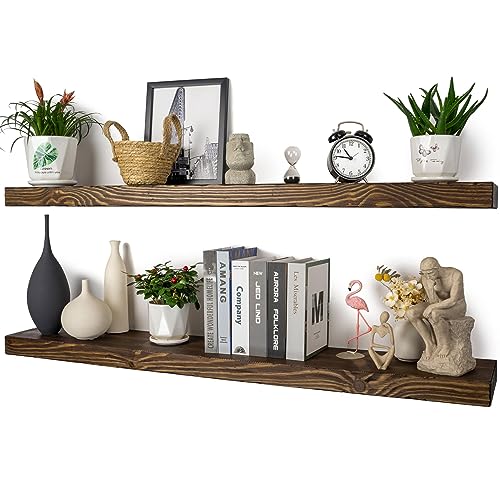 Floating Shelves 48 inch Long 8 "deep Set of 2 (Distressed Black Walnut / 48'' x 8''x 2''(set of 2）)