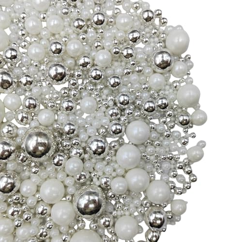 Edible White Silver Sugar Pearls Candy Sprinkles 120G (White Silver)