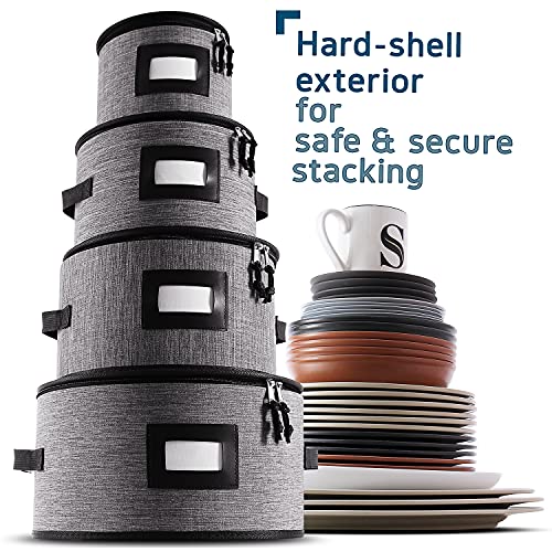 4 Piece Dish Storage Containers (Grey / Plates Storage)