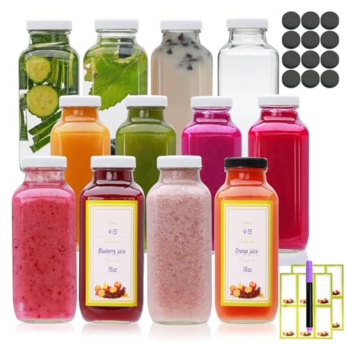 16 oz Juice Bottles with Lids (16 Ounces)